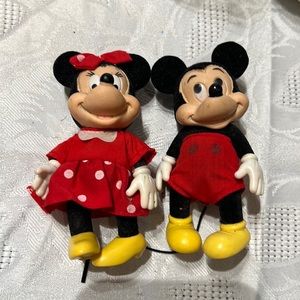 Vintage Mickey and Minnie Mouse dolls 4" with movable arms and legs